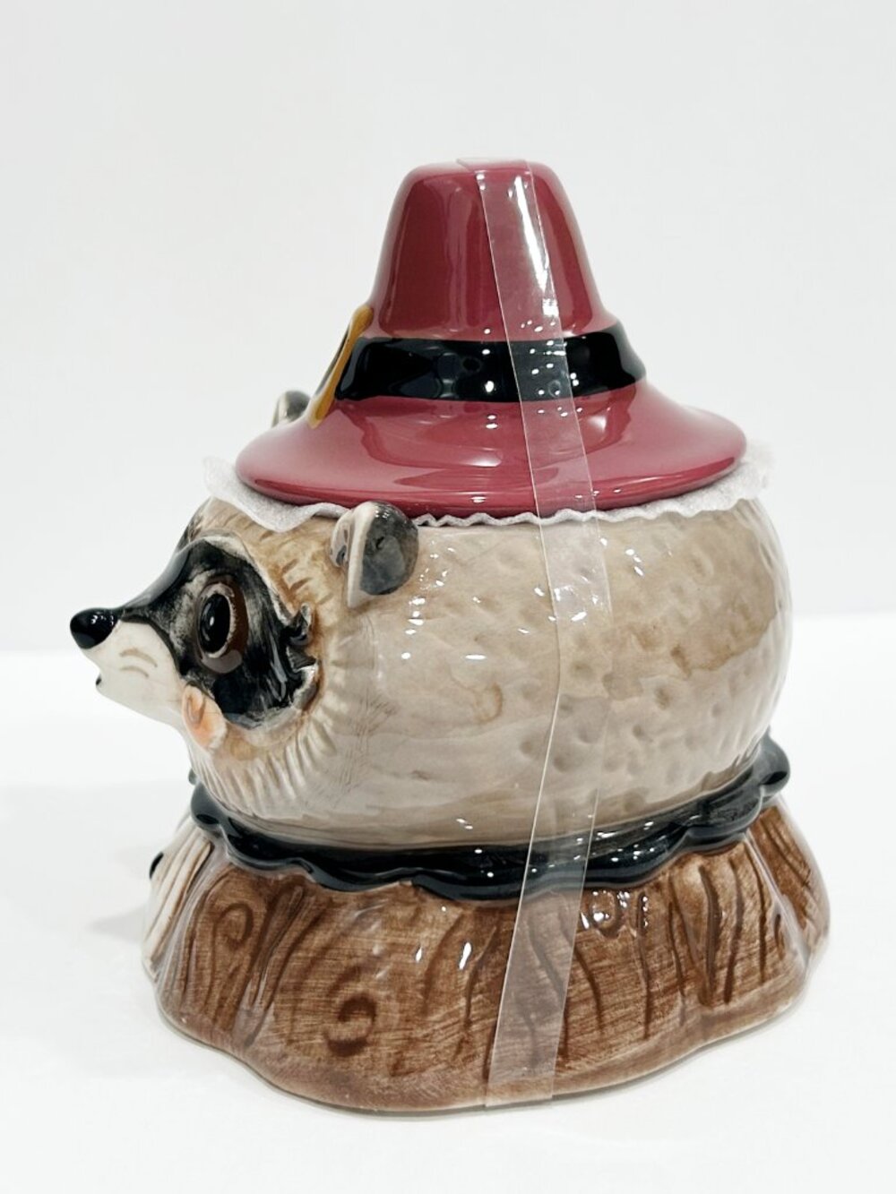 Johanna Parker Design Thanksgiving Pilgrim Raccoon Critter Lidded Bowl - Picture 2 of 6